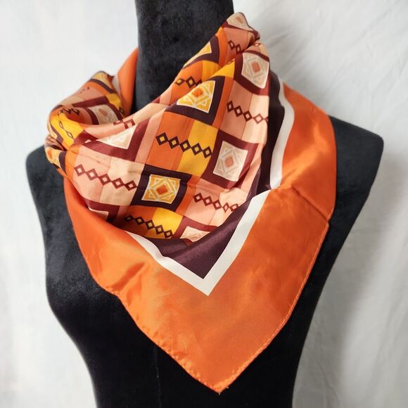 Square Scarf Headwrap Fall Brown Orange Geometric Fall Abstract 26 ×26 Japan - Picture 2 of 7